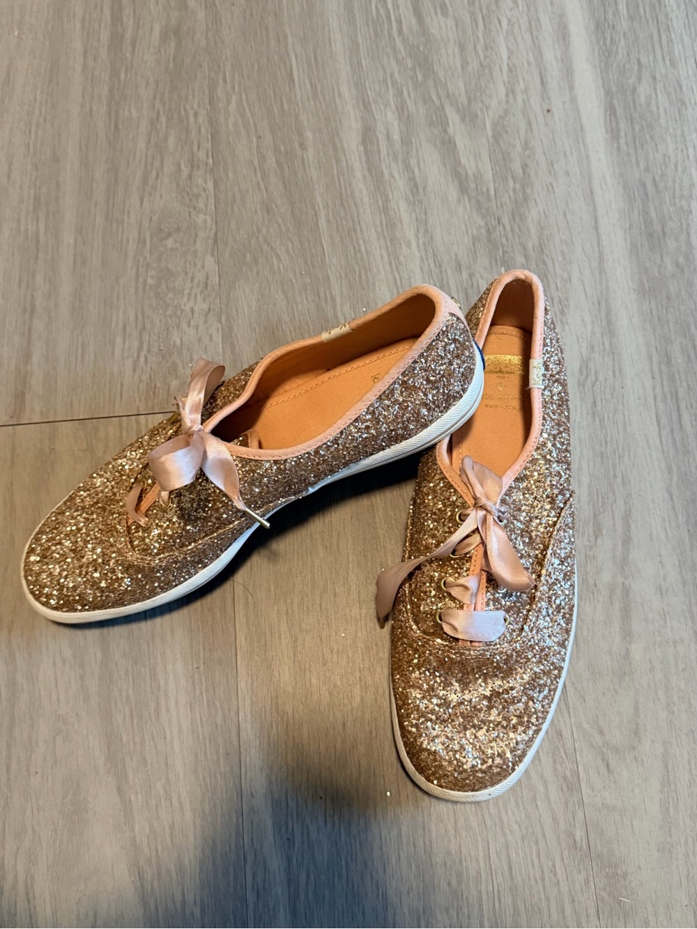 Kate Spade Glitter Ribbon Lace-Up Sneakers in Rose Gold